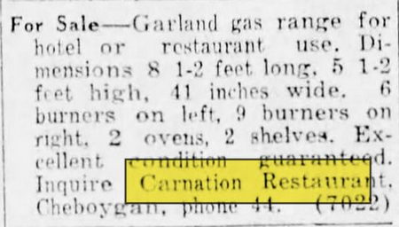 Carnation Restaurant - May 1944 Stove For Sale (newer photo)